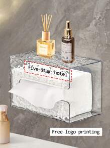 Acrylic Tissue Box Holder, Customizable Logo Printing, Luxury Clear Crystal-Like Pattern, Hotel/Home Use, Waterproof For Bathroom, Rustproof Wall-Mounted With No Drilling, Easy Refilling, Inverted Stick-On Design, Bathroom Storage Organizer