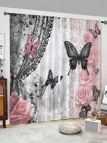 1套2件，现代艺术装饰客厅窗帘，带杆口袋窗帘，半遮光窗帘，半透明窗帘，卧室窗帘，客厅窗帘，家居装饰窗帘 - 彩色 - 查看 4