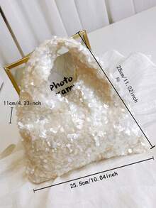 Bolso de mano brillante con lentejuelas, diseño plisado de moda, bolso de embrague elegante y minimalista para vestido de fiesta - Beis - Ver 5