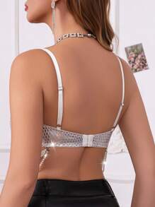 Shiny Pearl Accented Solid Color Sexy Mesh Intimates With Metal Chain, Lingerie For All Seasons