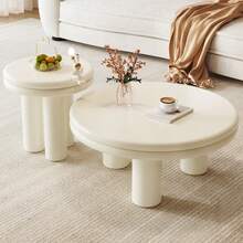 Guyii Modern Nesting Coffee Table, Round Coffee Table Set With Dual-Layered Table Tops, Cream White 2 In 1 Living Room End Table For Bedroom, Office, Small Spaces, Easy To Assemble - White - View 2