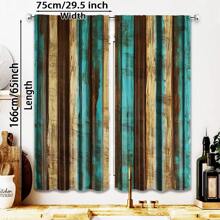 2pcs Country Style Wood-Look Blackout Curtains - Brown And Teal Wood Panel Rustic Farmhouse Curtains, Suitable For Bedroom And Living Room, Semi-Sheer, Machine Washable Polyester, Rod Pocket Hanging, Bedroom Decor | Country Style Curtains | Washable Fabric, Living Room Curtains