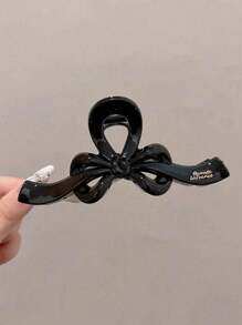 Elegant Bowknot Solid Color Hair Clip With Sophisticated Letter Design, Suitable For Women To Wear On Dates, Parties, Gatherings Fashion Hair Accessories Beauty Claw Clips Casual Hair Claw