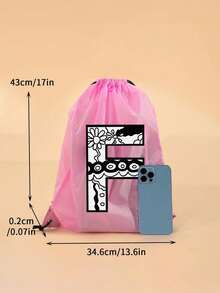 1pc A-Z Graffiti English Letter Outdoor Backpack, Kids Drawstring Closure Bag, Large Capacity Sports Bag, Cute Cartoon Letter Print Sports Backpack For Boys And Girls - Pink - View 5