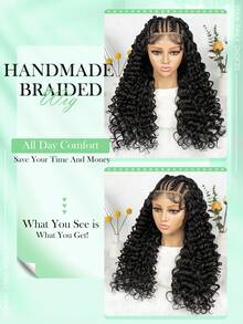 Fashionable 13x6 Lace Front Braided Wig, Deep Wave Multi-Strand Braided Synthetic Hair Wig With Headband, Versatile Styling For Daily And Workplace