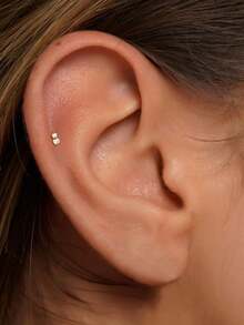 1pc 16G Tiny Push Pin Labret Two Stone Flat Back Earring Tragus Stud Flat Back Stud Helix Stud Cartilage Nose Stud - Gold - View 1