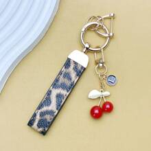 TTOBS 1pc Handmade Leopard Leather Car Key Chain With Cute Cherry Pendant - , Fashionable And Multifunctional Backpack Key Chain, The Perfect Accessory For Backpacks. The Perfect Gift For Valentine's Day, And An Excellent Gift For Your Beloved Girlfriend.