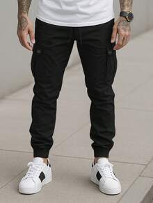 Pantalón Jogger Cargo para Hombre Casual, Urbano y Cómodo con Bolsillos Laterales Funcionales - Negro - Ver 2
