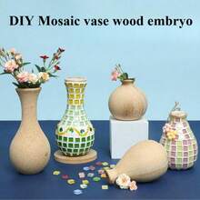 3 件马赛克木制迷你花瓶、DIY 木制花瓶、工艺花瓶、空白小花瓶、手工花瓶底座、工艺材料 - 彩色 - 查看 3