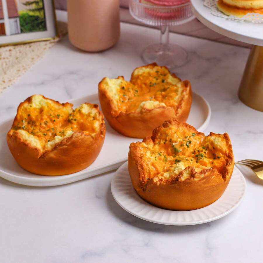 1pc Soft Squishy Blooming Cheese Bread, Croissant Egg Bread, Chocolate Wheel Bread Model, Stress Relief Squeezing Food Toy, Display Piece