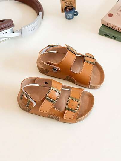 1 Pair Solid Color Casual Fashionable Flat Sandals For Girls And Boys, Comfortable