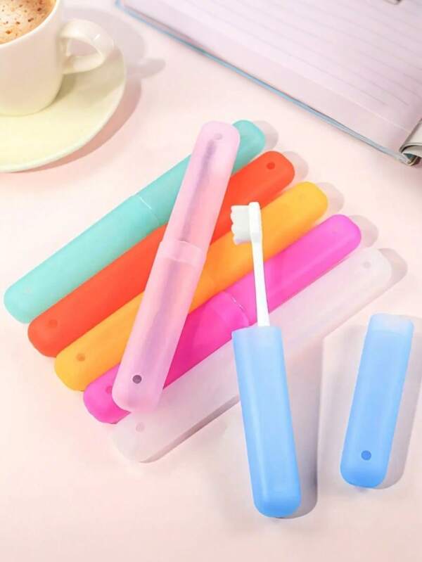4pcs Portable Toothbrush Storage Box, Plastic Toothbrush Holder, Travel Toothbrush Case - Ventilated Oral Care Accessory, Suitable For Home, Business And Camping | Stylish Toothbrush Rack | Durable Semi-Transparent Plastic (Random Color)