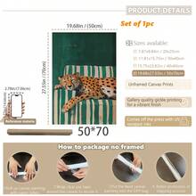 1 pieza Póster de lienzo con marco de madera, arte de pared imprimible, pintura minimalista de un leopardo tomando café, decoración de café de dopamina, decoración de cocina colorida y de moda, póster de amanecer vívido - Multicolor - Ver 14