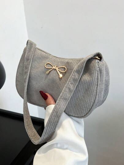 Bolso de hombro ligero con lazo decorativo en unicolor para mujer