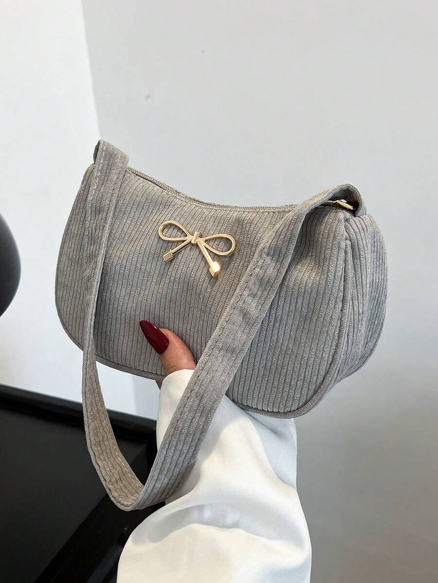 Bolso de hombro ligero con lazo decorativo en unicolor para mujer - Gris - View 1