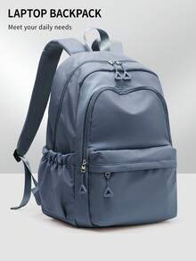 经典休闲背包/学院风背包，大容量女士笔记本电脑背包，轻便书包，男女通用，实用笔记本电脑背包，可装15.6英寸笔记本电脑 - 米色 - 查看 15