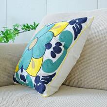 1 件蓝绿花朵刺绣靠垫套，美式乡村风格刺绣沙发抱枕套，家居装饰