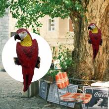 تمثال ببغاء راتنجي قديم: تمثال ببغاء راتنجي جذاب قابل للتعليق لديكور الحديقة والحديقة الخلفية والشرفة، مثالي لعيد الفصح