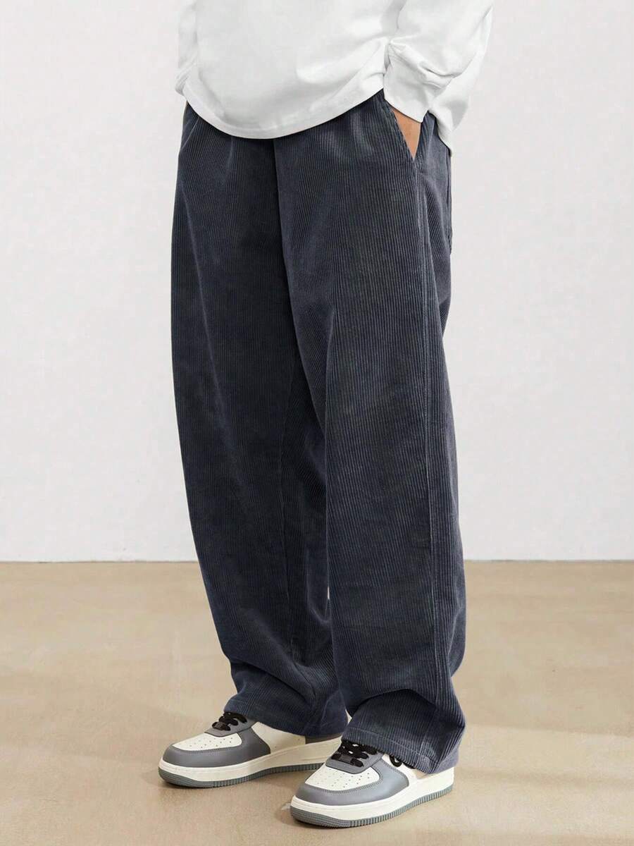 American Casual Corduroy Straight-Leg Pants, Men's Loose Versatile Trousers - Màu xám đen - Xem 1