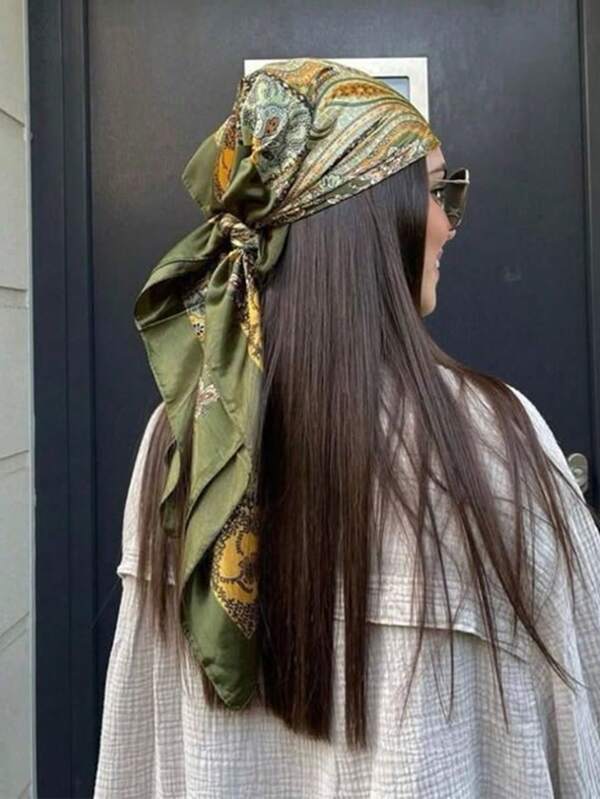 1pc Simple Printed Square Scarf, New Spring Fashion Bandana For Women, Can Be Used As Belt,Bag Decoration,Ribbon, Headband Or Headscarf Bandana,Hair Band,Head Band Ideal For Dressing Up Your Look