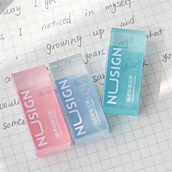 Deli Lovely Rectangle Synthetic Rubber Eraser - Transparent Visible Design, Simple Solid Color, Cute Student School Supplies,School Supplies,Back To School
