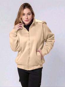 WOMEN'S WATERPROOF SWEATSHIRT, SUPER STYLISH, PLUSH, WITH REMOVABLE NEOPREME HOOD - 駝色 - 查看 2