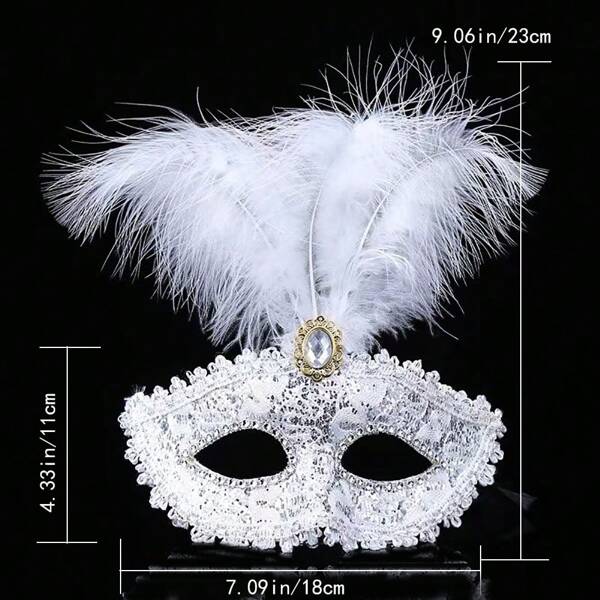 1 pieza Máscara de baile de máscaras de encaje, máscara para fiesta de boda, máscara de plumas falsas para mascarada, adecuada para vestuario de escenario, accesorio para fiesta