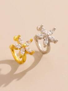 1 peça de presilha de orelha de flor de zircônia cúbica de cobre e pentagrama, design sem piercing, adequado para uso e presente feminino