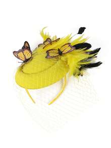 1 件蝴蝶肯塔基头饰德比迷人帽子羽毛鸡尾酒茶会迷人头饰头带女士、发饰、小帽子、迷你迷人、迷你帽 - 彩色 - 查看 6