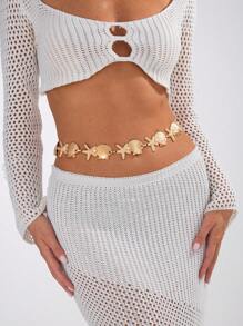 1 pièce Chaîne de taille avec décoration d'étoile de mer et coquillage, style géométrique, vacances océaniques. Chaîne de corps élégante et luxueuse, polyvalente et sexy, pour femme, idéale pour les fêtes de vacances