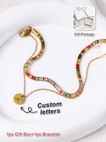 Elegant Fashion, Customized Letter Bracelet/Anklet, Women Round Letter Zirconia Pendant Bracelet/Anklet, Birthday Gift, Thanksgiving Gift, Gift For Girlfriend, Anniversary Gift, Best Friends Gift, Graduation Gift