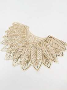 Eleganter 1920er Jahre Vintage Blatt Pailletten Schal - gestickte Spitze, gestreifte sexy kurze Umhänge für Frauen | atmungsaktiv und vielseitig als Abend-Kleid-Accessoire in Champagnerfarbe