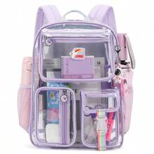 Clear Backpack Heavy Duty PVC Transparent Backpacks Stadium Approved School Book Bag Purple - Purple - View 7