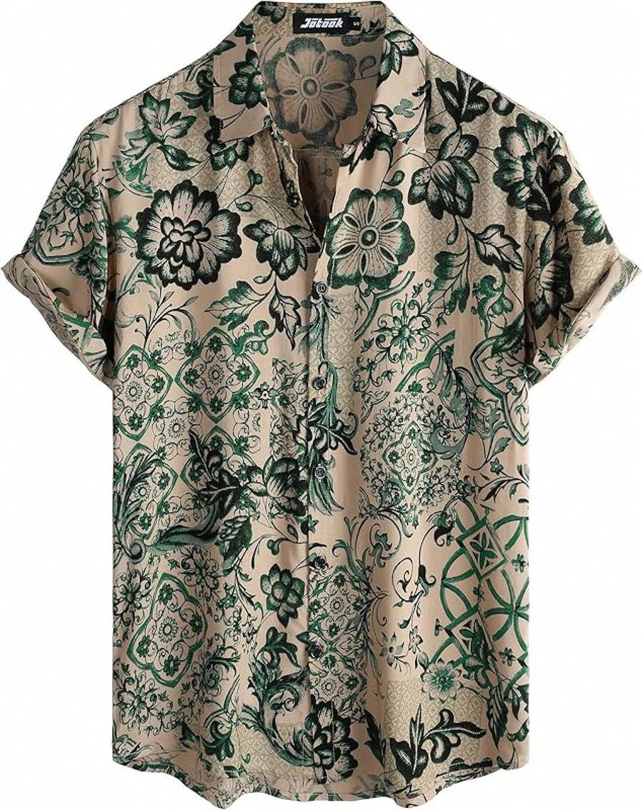 Mens Hawaiian Shirt Short Sleeve Button Down Tropical Shirts Casual Floral Summer Beach Shirt