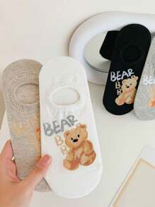 4 Pairs Of Women's Boat Socks, Doll Ragdoll Bears Cute Cartoon Wild Socks, Sweat-Absorbing And Breathable Non-Heel Invisible Socks, Suitable For You Who Travel In Spring And Summer