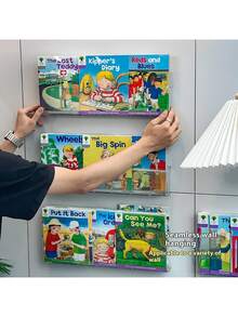 1 件亚克力免钻壁挂书架，透明亚克力儿童书籍展示架，图画书壁挂收纳盒，儿童房，杂志，易于安装壁挂书架