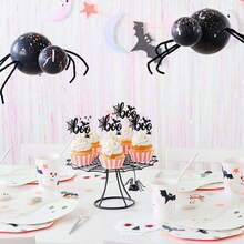 12pcs Halloween Boo Theme Cupcake Toppers, Glitter Spider Web Bat Cupcake Picks, Suitable For Halloween Boo Theme Baby Shower, Birthday Party Cake Decoration - Multicolor - View 3