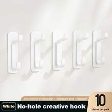 5pcs/10pcs ABS Non-Drilling Hooks, Strong Adhesive Bathrobe And Towel Hooks, Wall Key Hangers, Bathroom And Kitchen Accessory Racks, Coat Hangers, Anti-Rust Shower Door Hangers, Strong Nail-Free Small Hooks, Organizer