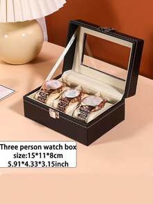 1pc Large Capacity PU Watch Box, Watch Display Case Jewelry Storage For Women Storage Organizer Travel Essentials Back To School Dormitory Storage - Black - View 3
