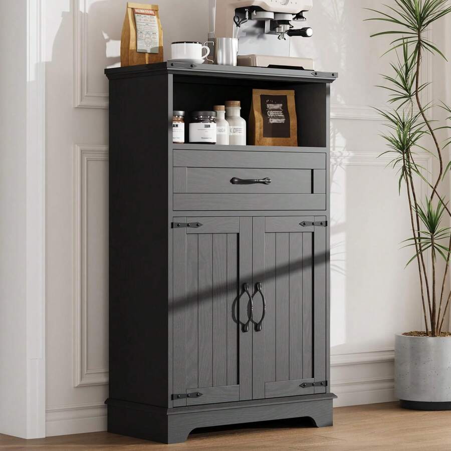 Farmhouse Bathroom Cabinet, Freestanding Storage Cabinet With Ample Storage Doors And Drawer For Bathroom, Kitchen, Laundry, Living Room, Bedroom - Black - View 1
