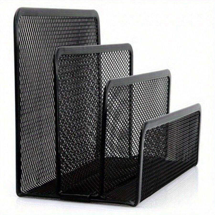 Black Mesh Letter Mail Business Document Tray Desk Office File Holder Organizer - Black - View 1