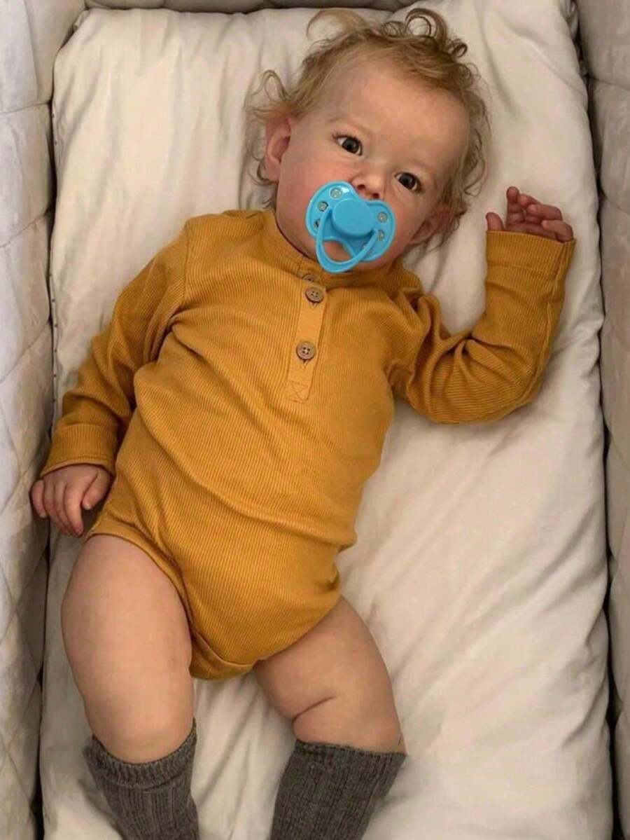 Handmade 55cm 22inch Reborn Babies Soft Vinyl Limb, Cloth Body Doll Toy with 3D-paint Skin and Visible Veins, Realistic Blonde Toddler Newborn Boy Art Baby - muñeca bebé realista - Ver 1