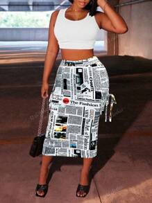 Nuova gonna corta alla moda e chic, stile casual da strada, con stampa digitale creativa, ampia e comoda, per donne