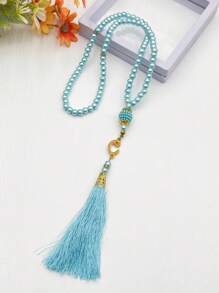 1 pieza Pulsera de cuentas de oración musulmana de 99 cuentas de vidrio con borlas, diseño minimalista de moda para uso diario