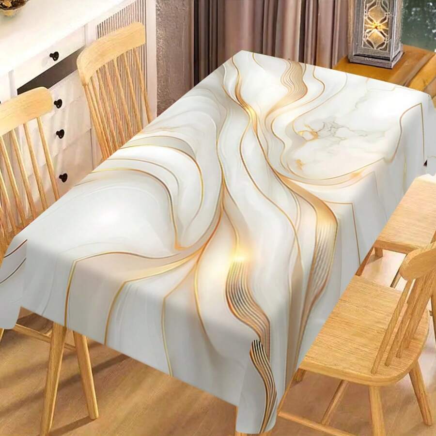 1/20pcs Elegant White Marble Tablecloth With Golden Stripe Design – Rectangular Polyester Table Cover For Dining, Parties, Weddings, And Outdoor Decor – Perfect Gift For Home Styling, Smooth Finish Fabric