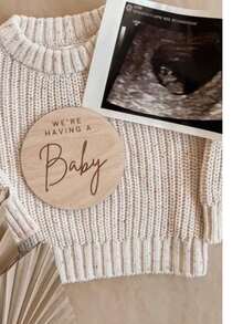 1 pieza Letrero de madera para anuncio de embarazo de bebé, placa de madera para anuncio de recién nacido, regalo para mamá embarazada, apropiado para nuevos padres y baby shower - color madera - Ver 1