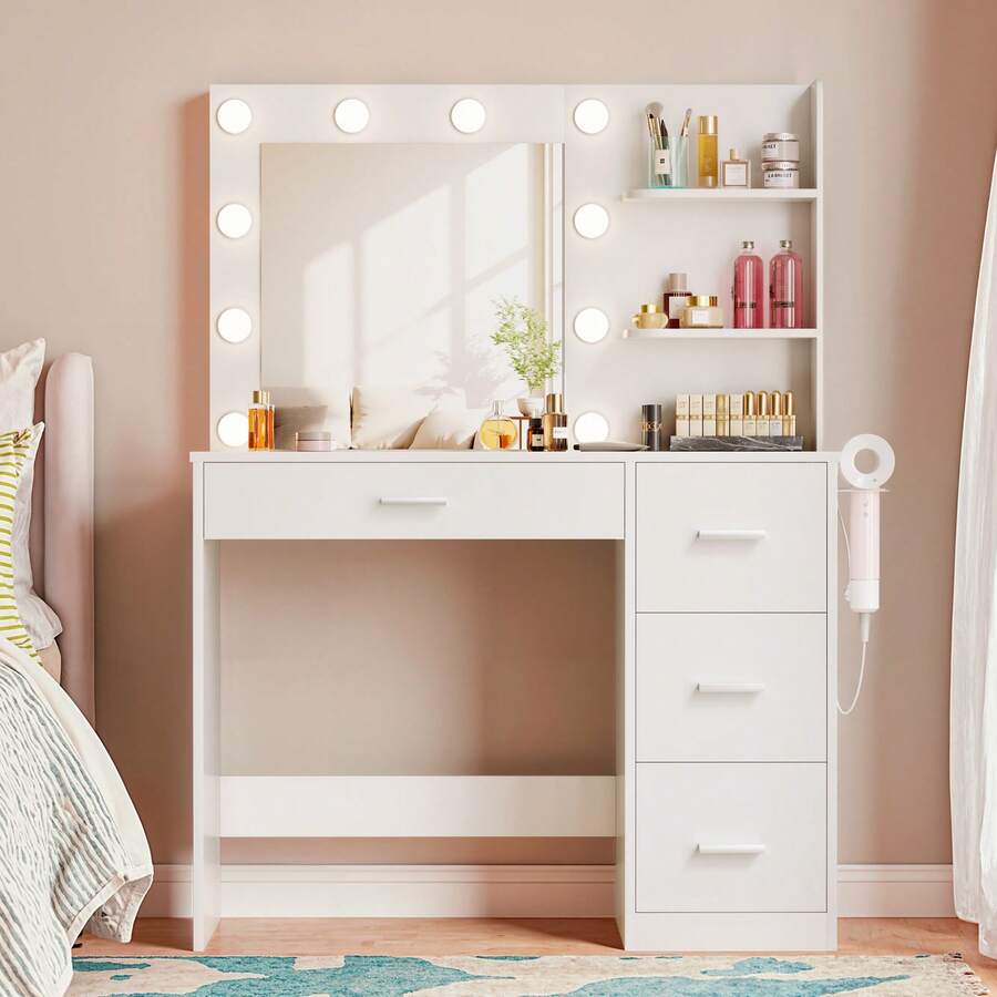 Devoko Makeup Vanity With Lights,Vanity Desk With Mirror And Power ...