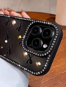Black Bow Double-Sided Rhinestone Phone Case, Stylish & Creative, Compatible With IPhone 12 Pro Max/14/16/15 Plus/13 Pro/11 - Gift For Women - Black - View 6