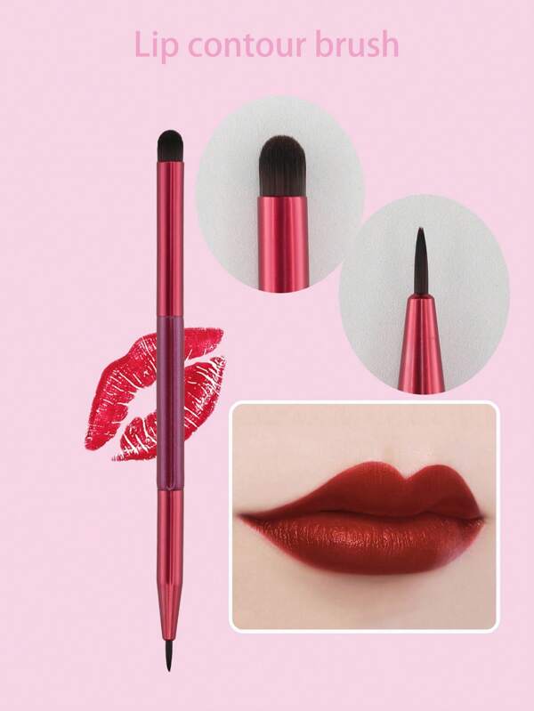 1pc Dual-Ended Lip Brush/Plum Red - Used For Shaping And Applying Lipstick/Lipgloss, Creating A Defined Lip Look. One End Is For Even Application, The Other For Outlining The Lip Line. Suitable For Lipstick, Lipgloss, And Utilizing The Last Bits Of Short Lipstick. Helps Conserve Makeup Products.