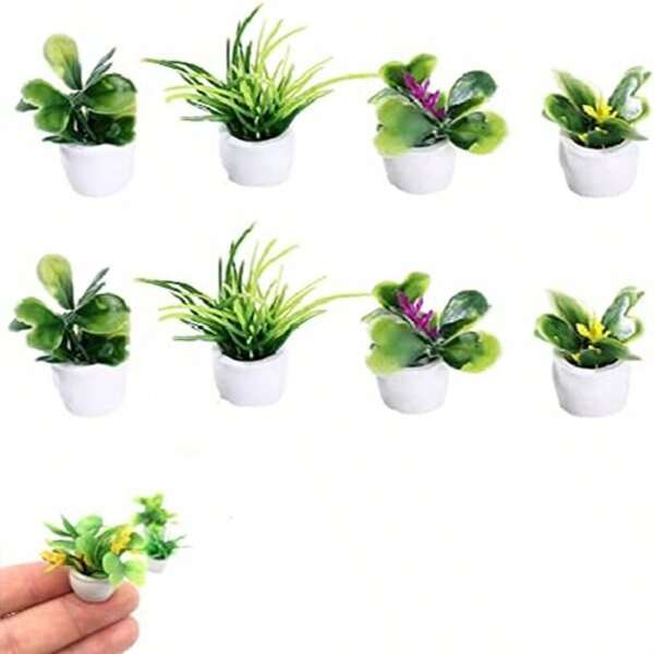 8pcs/Set Miniature Plant Kits For Dollhouse, Miniature Dollhouse Plants, Miniature Bonsai Decorations For Dollhouse Garden
